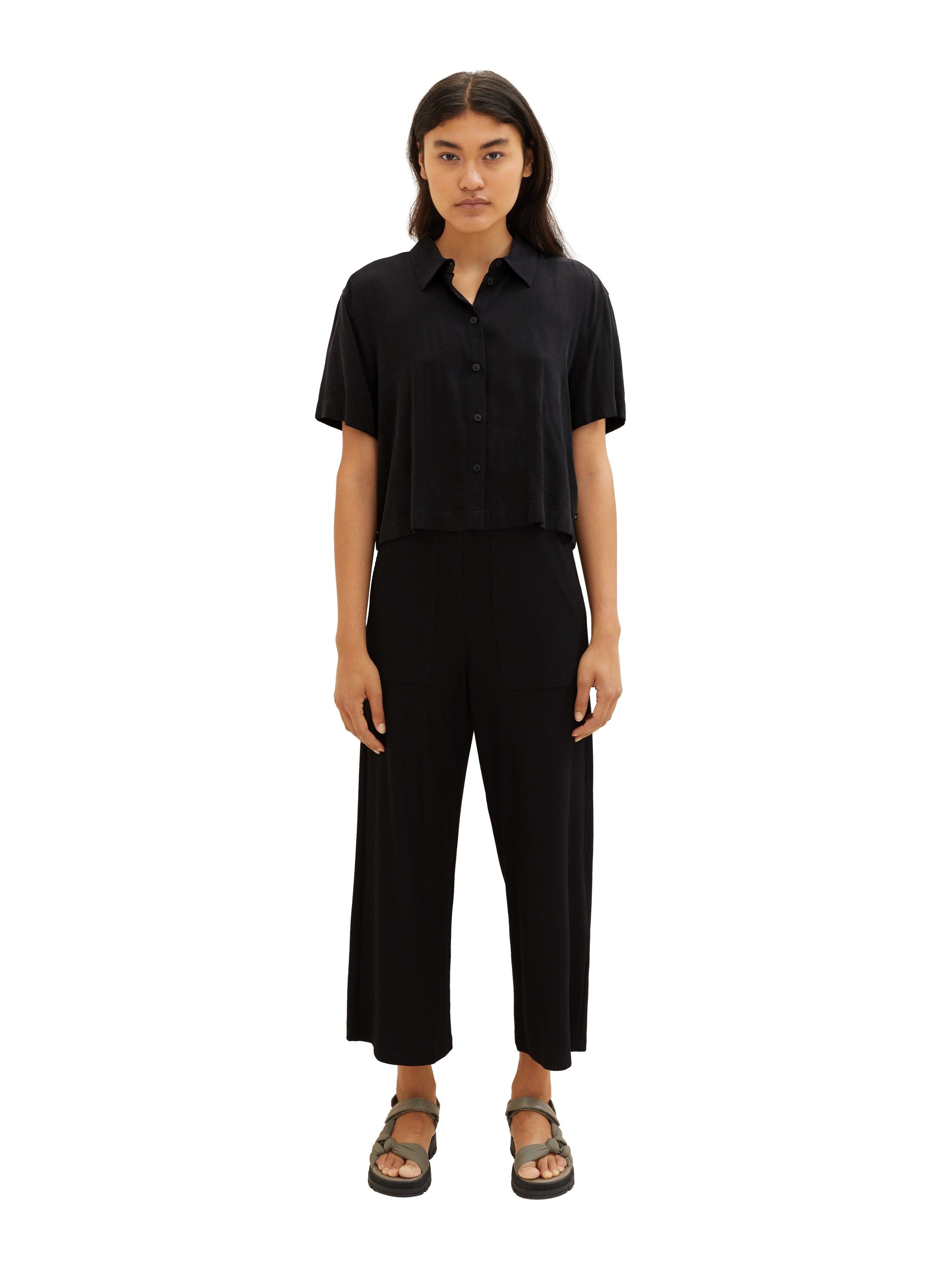 Cropped Slip On Trousers With Pockets_1038220_14482_07