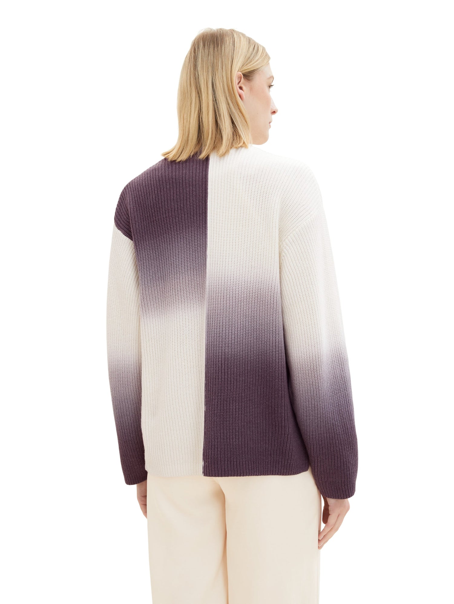 Color Block 3/4 Sleeve Sweater With High Collar_1038695_33799_05