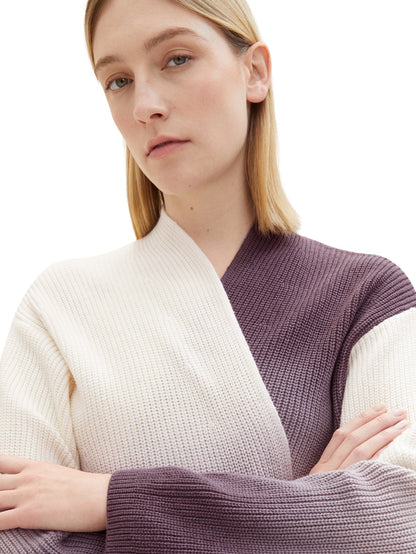 Color Block 3/4 Sleeve Sweater With High Collar_1038695_33799_06
