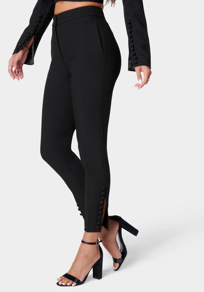 High Waist Tailored Button Detail Slim Pant_106343_Black_2