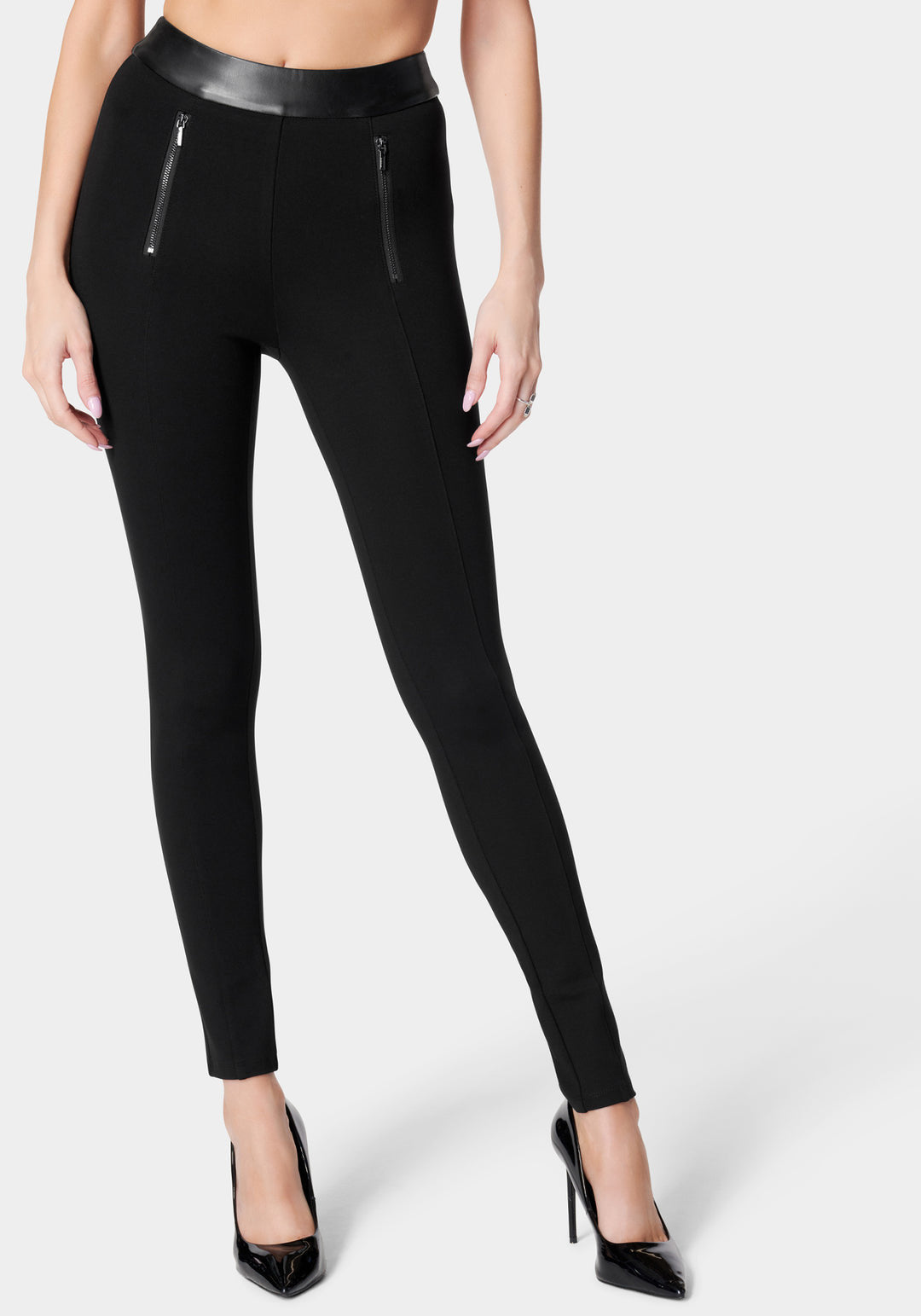 High Waist Vegan Leather Detail Pdr Legging_106350_Black_2