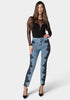 High Waist Lace Applique Slim Leg Denim Jeans_106363_River Blue Wash_1