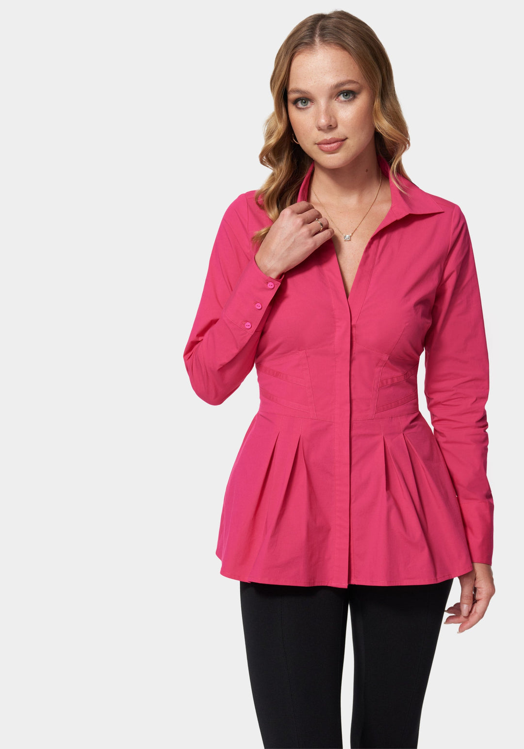 Pink Poplin Corset Detail Blouse