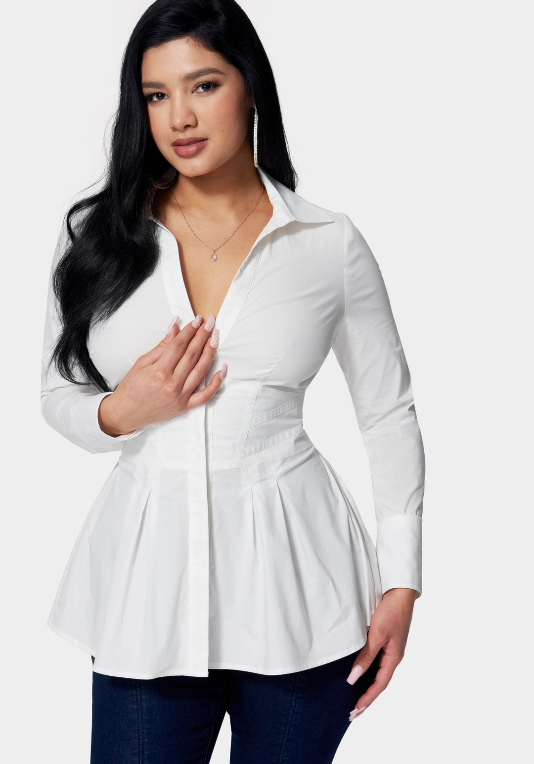 White Alyssum Poplin Corset Detail Blouse