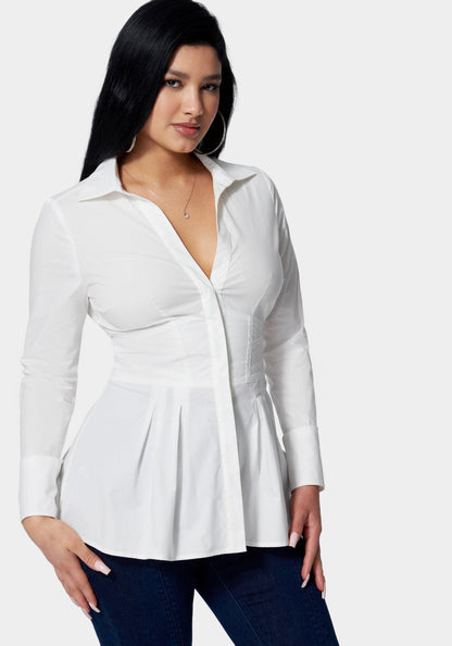 White Alyssum Poplin Corset Detail Blouse