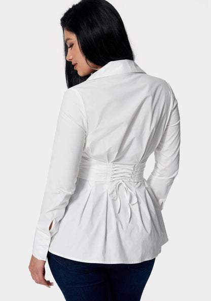 White Alyssum Poplin Corset Detail Blouse