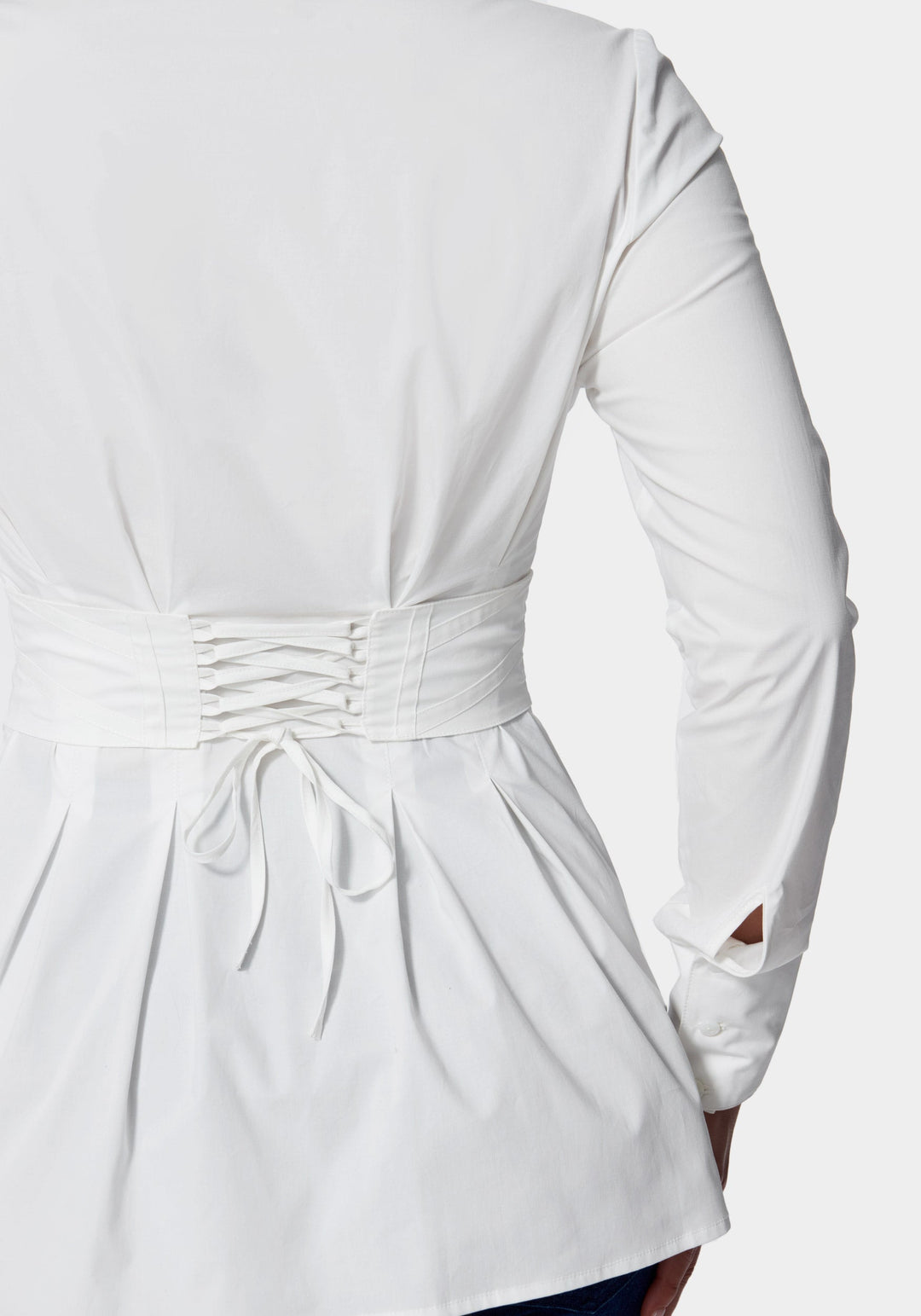 White Alyssum Poplin Corset Detail Blouse