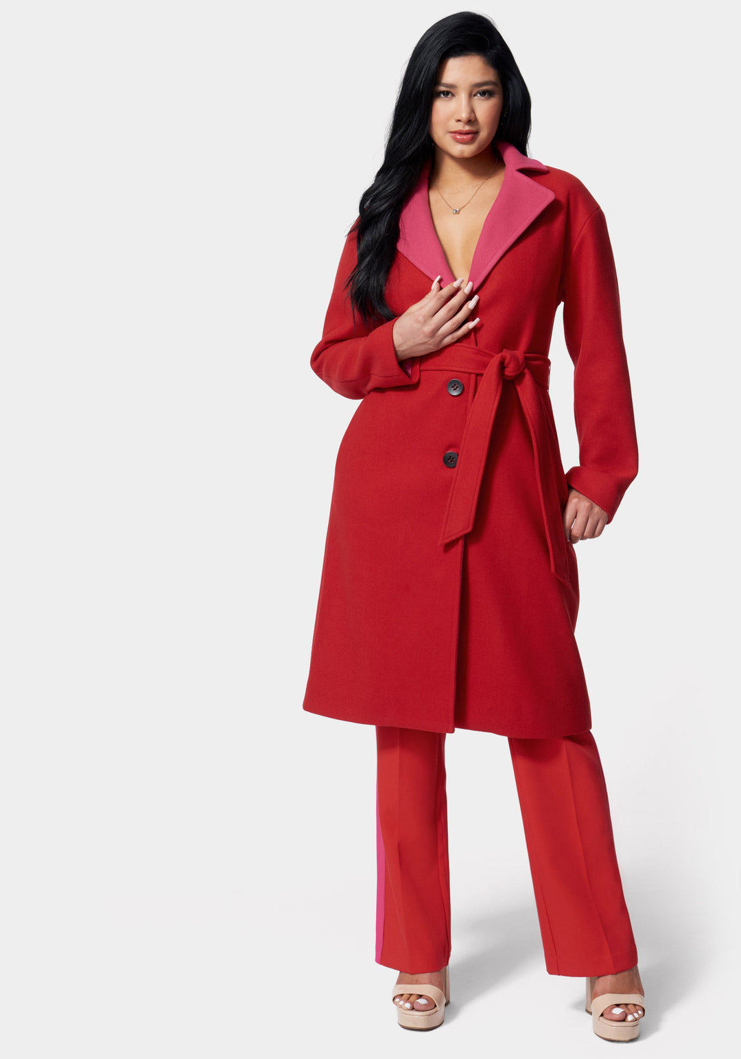 Pink/ Salsa Two-Tone Long Coat