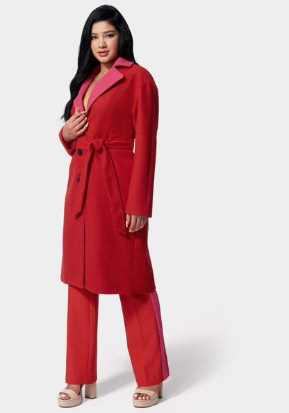 Pink/ Salsa Two-Tone Long Coat