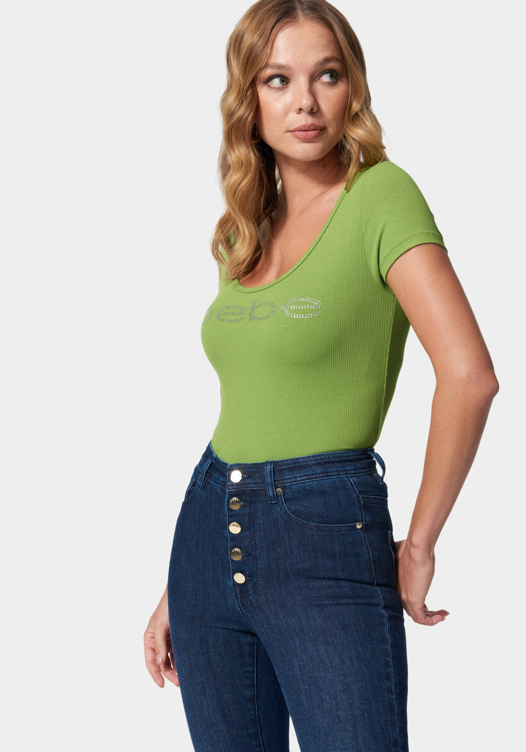 Green Bebe Logo Rib Top