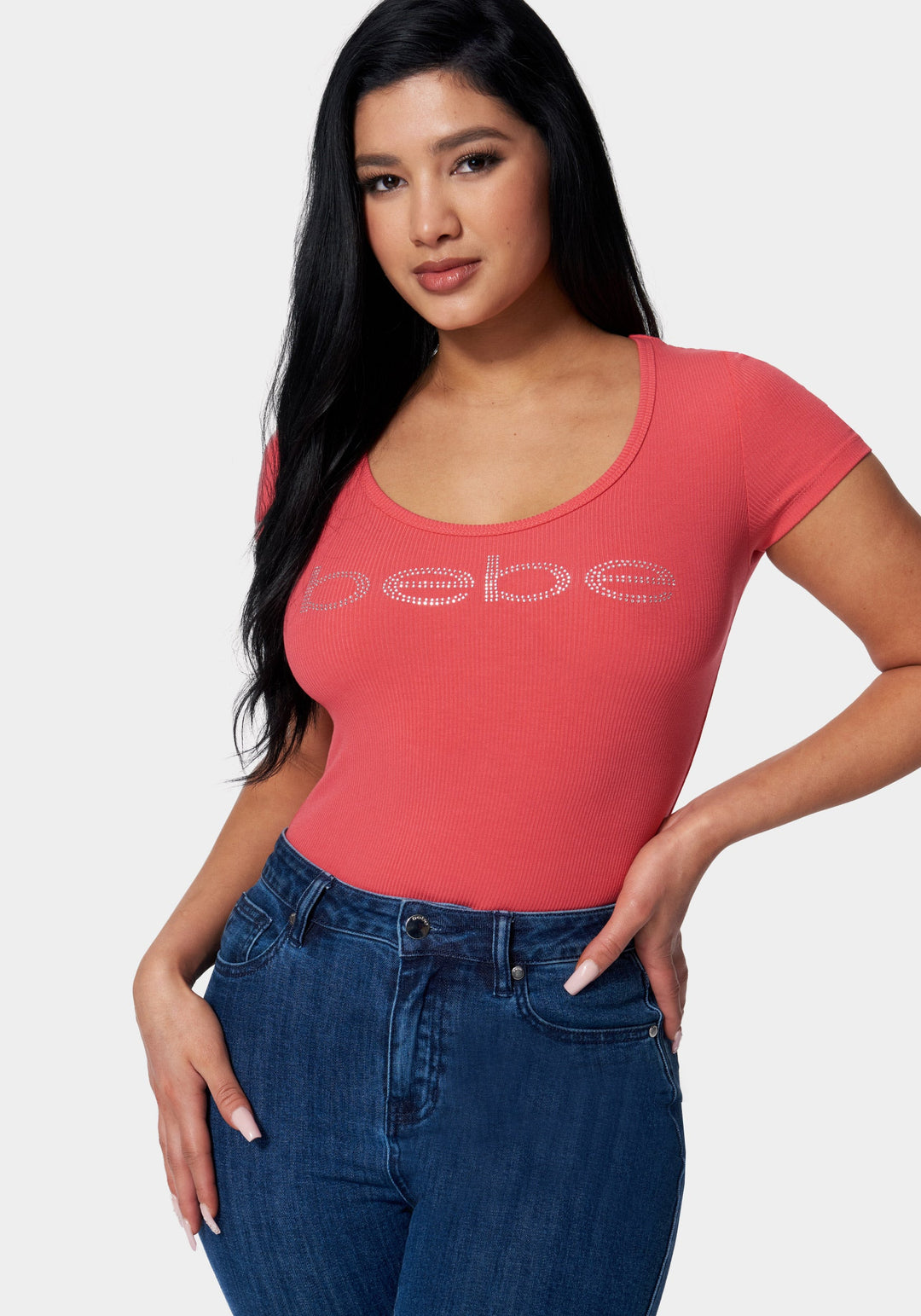 Pink Bebe Logo Rib Top