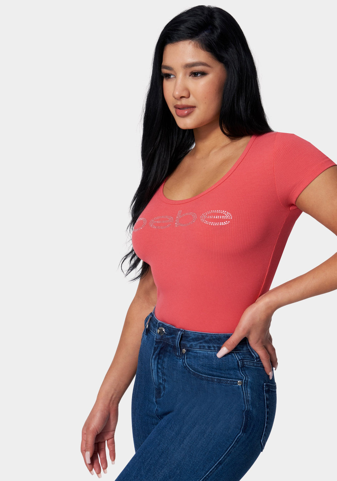 Pink Bebe Logo Rib Top