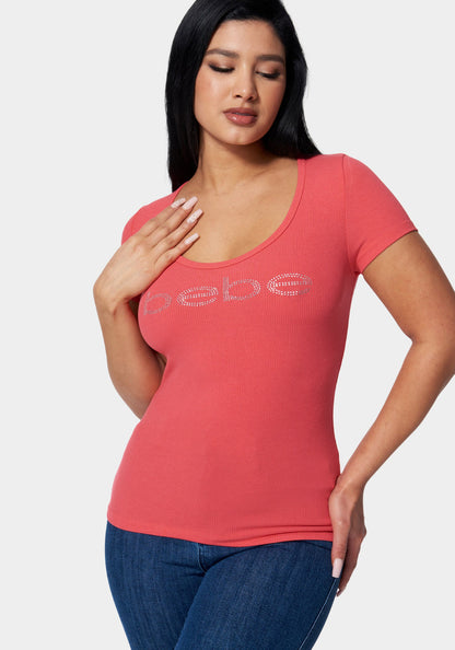 Pink Bebe Logo Rib Top