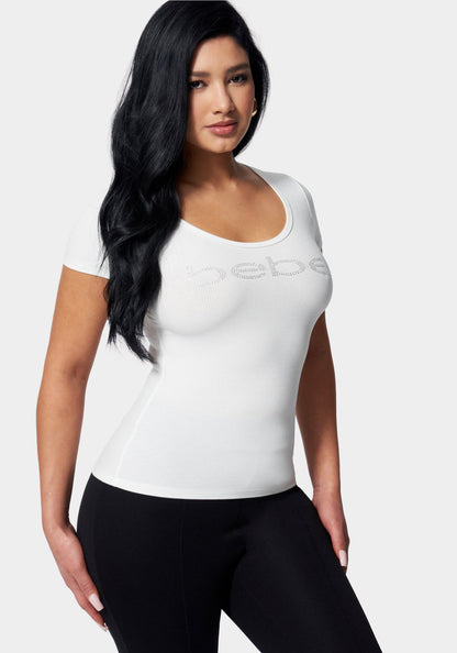 White Bebe Logo Rib Top