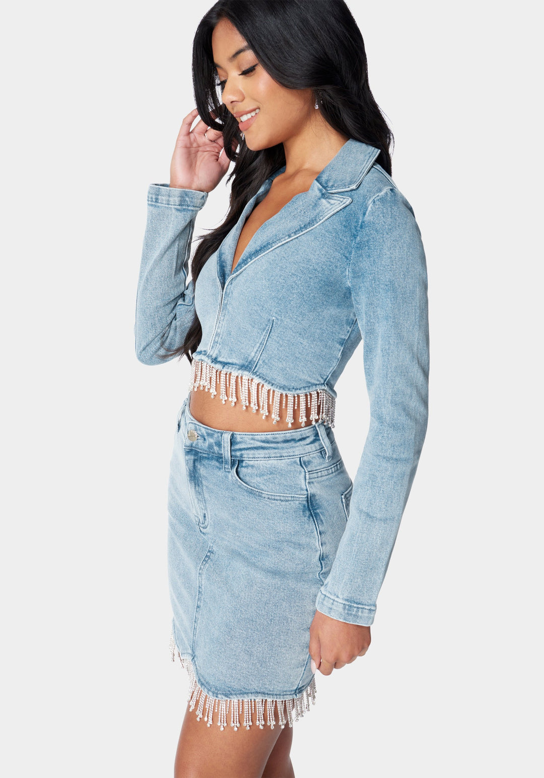Rhinestone Hem Tailored Denim Jacket_107435_Silver Lake Wash_2