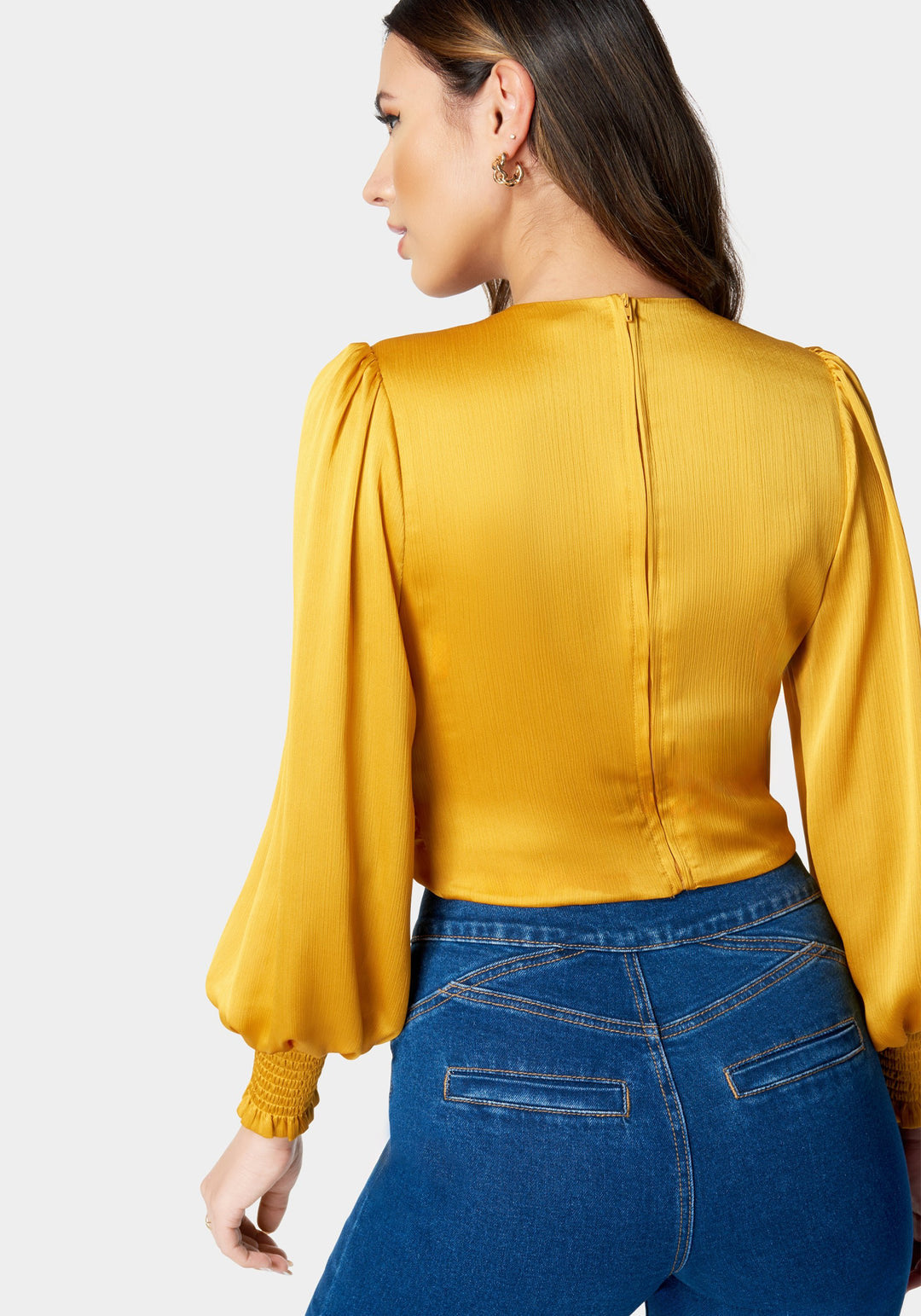 Round Neck Surplice Front Blouse_107480_Honey Comb_2