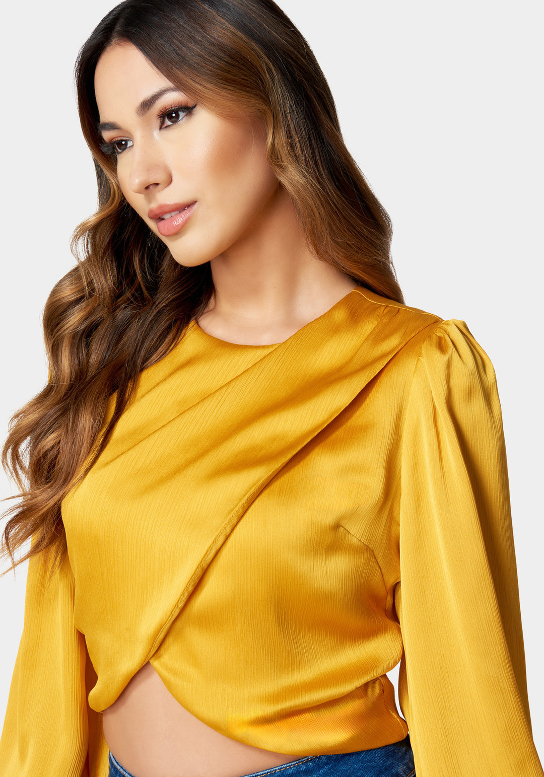 Round Neck Surplice Front Blouse_107480_Honey Comb_3