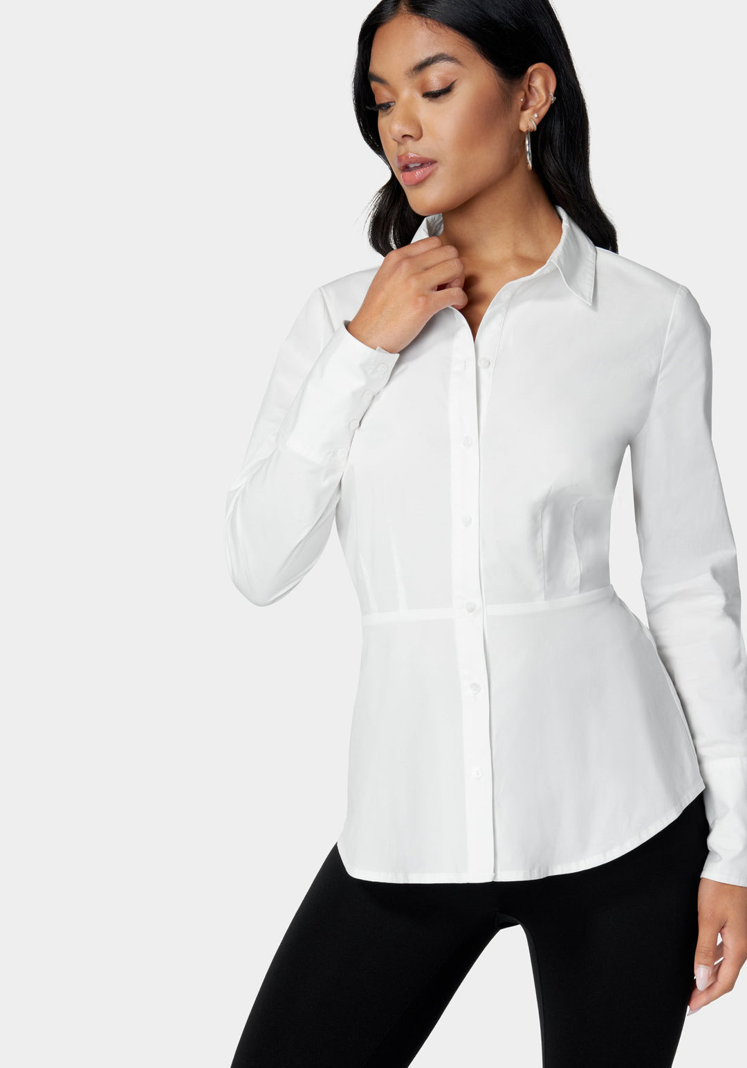 Shirt Collar Peplum Poplin Blouse_107482_White Alyssum_1