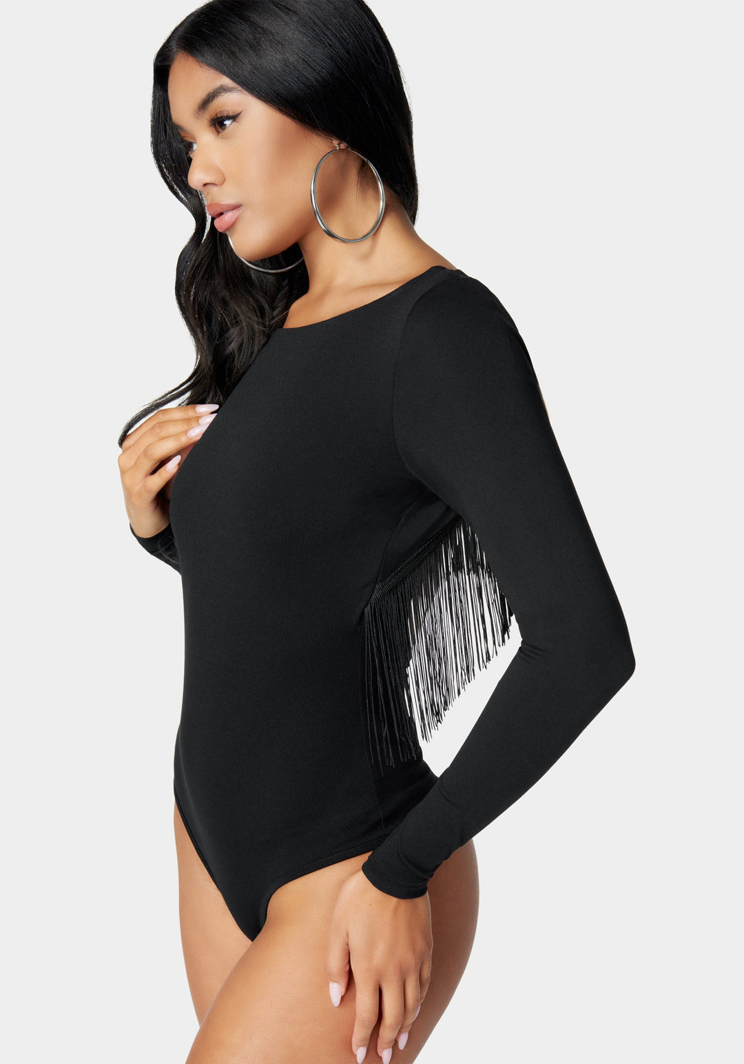 Open Back Fringe Trim Bodysuit_107484_Black_2
