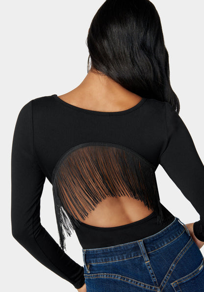 Open Back Fringe Trim Bodysuit_107484_Black_4