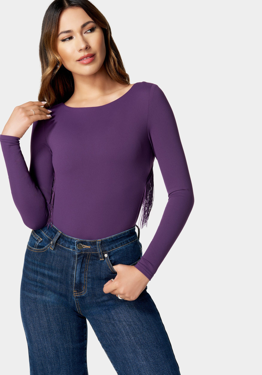 Open Back Fringe Trim Bodysuit_107484_Midnight Mauve_1