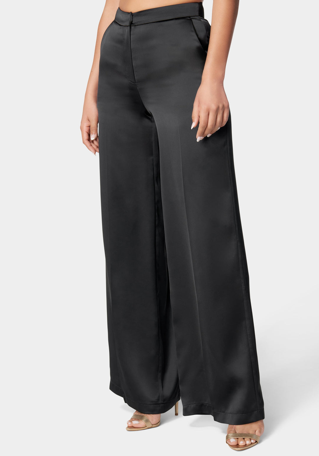 High Waist Wide Leg Tailored Satin Pant_107496_Black_2