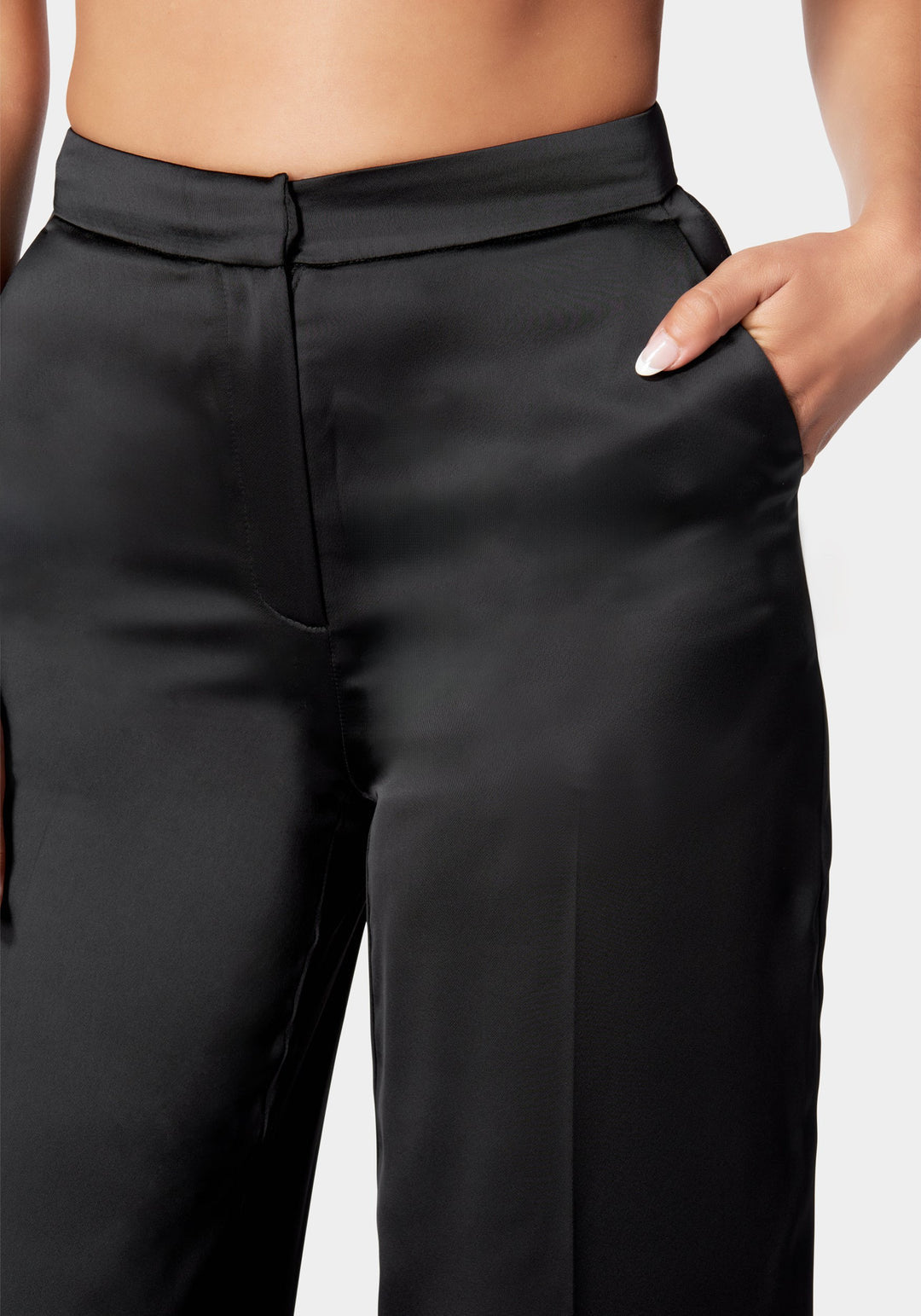 High Waist Wide Leg Tailored Satin Pant_107496_Black_4