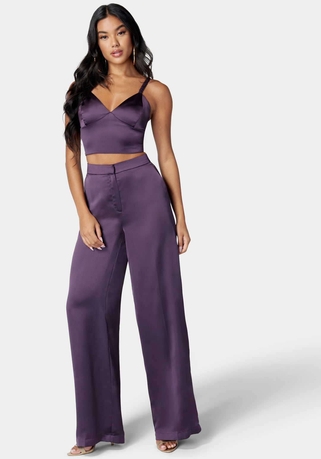 High Waist Wide Leg Tailored Satin Pant_107496_Midnight Mauve_1