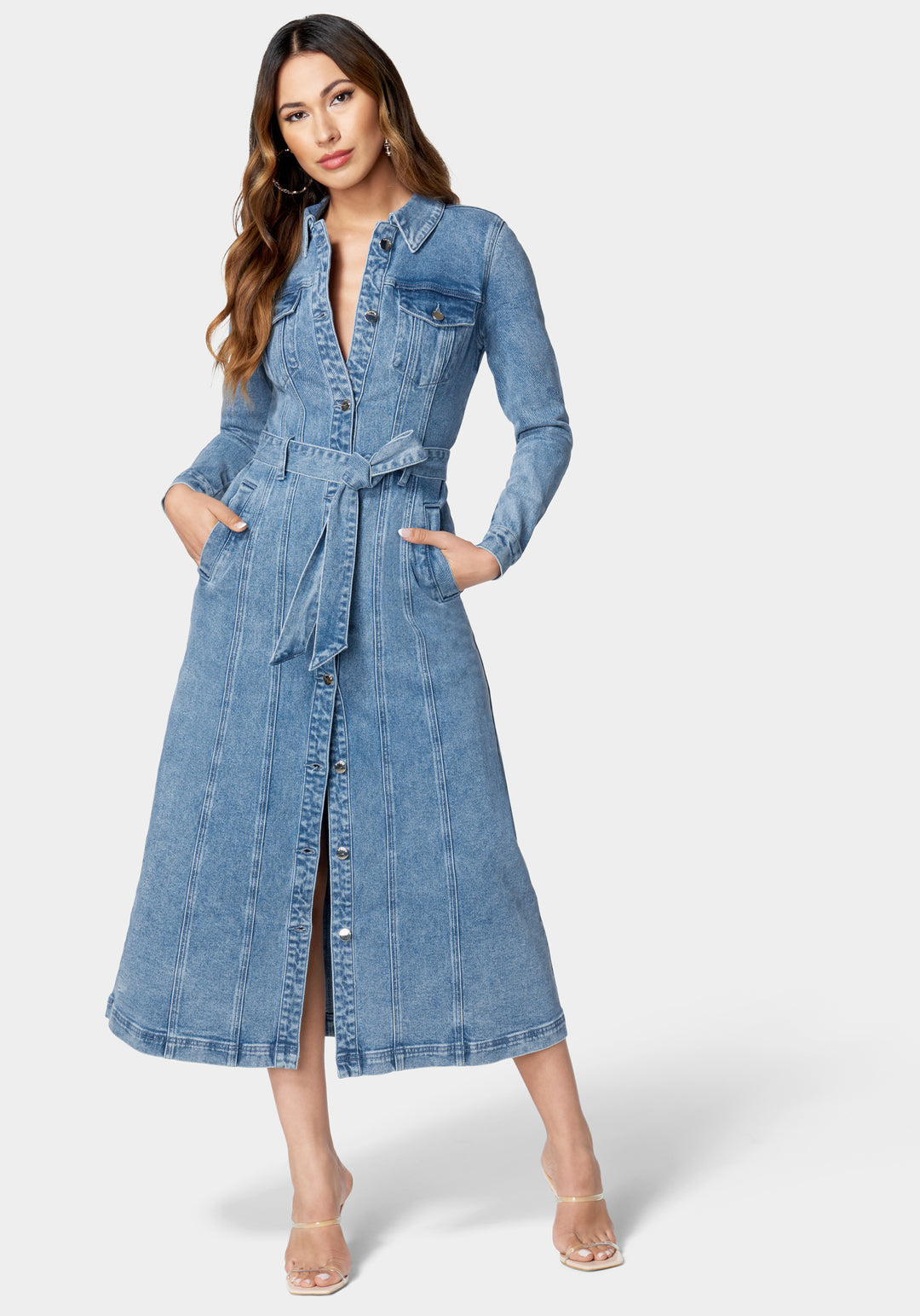 Button Down Long Denim Dress_107515_Medium Blue Wash_1