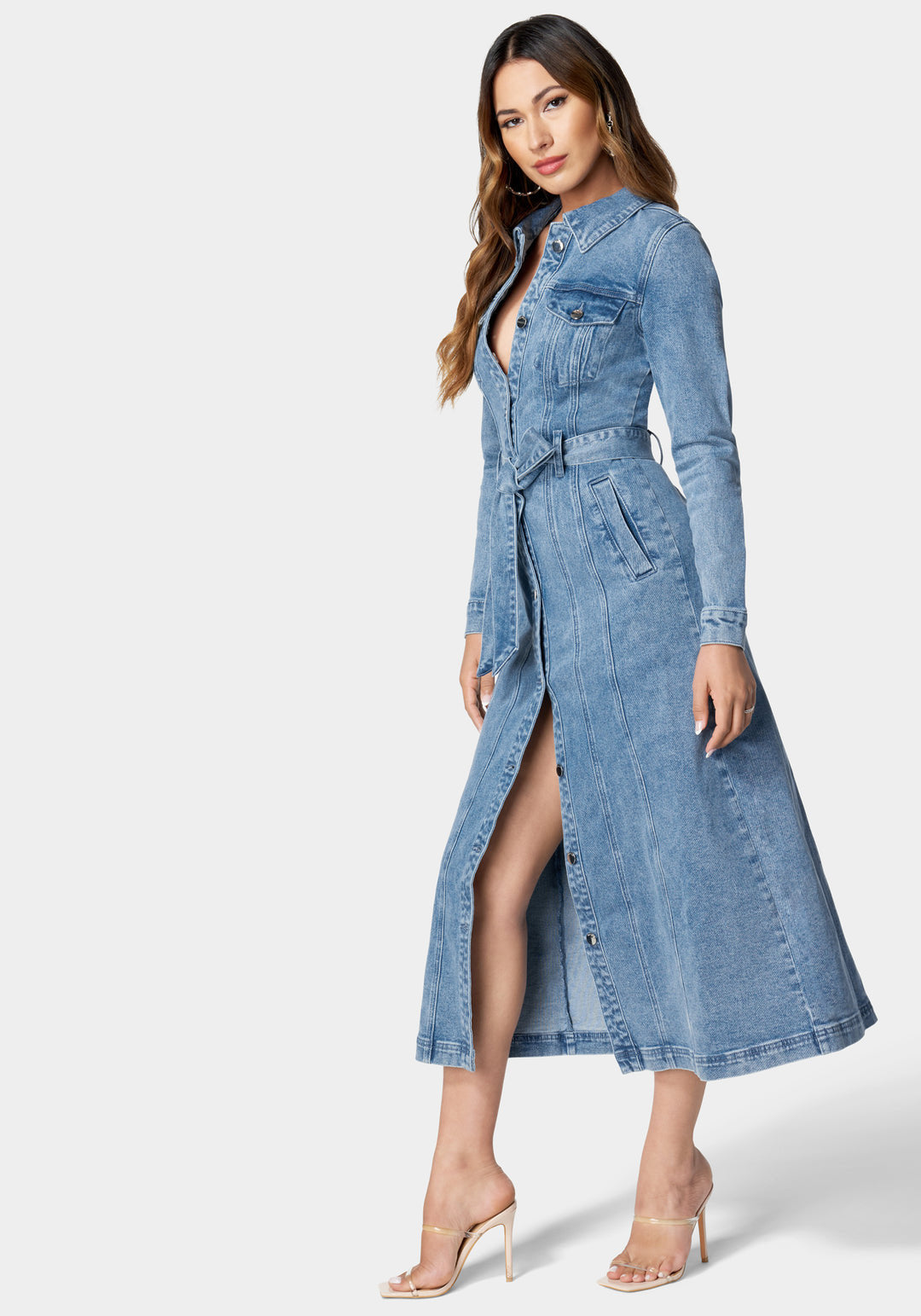 Button Down Long Denim Dress_107515_Medium Blue Wash_2