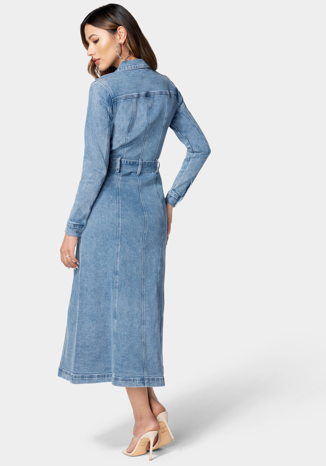 Button Down Long Denim Dress_107515_Medium Blue Wash_3