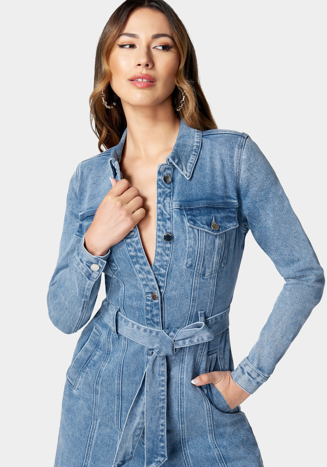 Button Down Long Denim Dress_107515_Medium Blue Wash_4