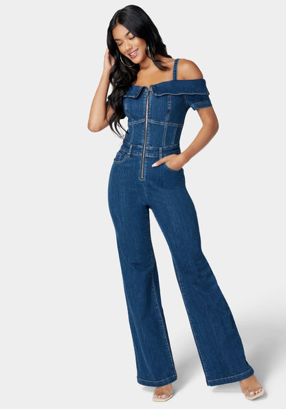 Off Shoulder Zip Front Wide Leg Denim Jumpsuit_107518_True Blue Wash_1