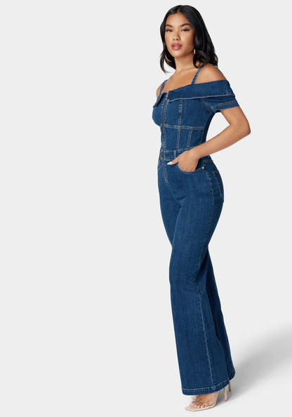 Off Shoulder Zip Front Wide Leg Denim Jumpsuit_107518_True Blue Wash_2