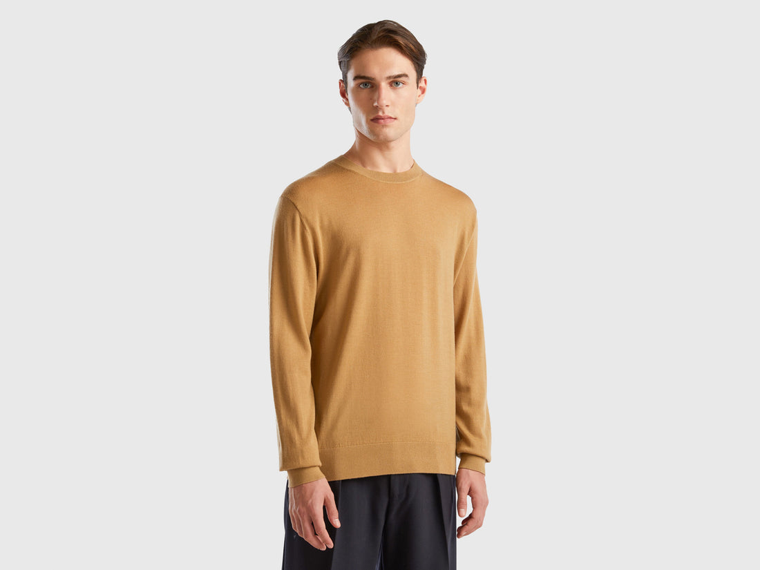 Beige Sweater In Pure Merino Wool_11AHU1056_94A_01