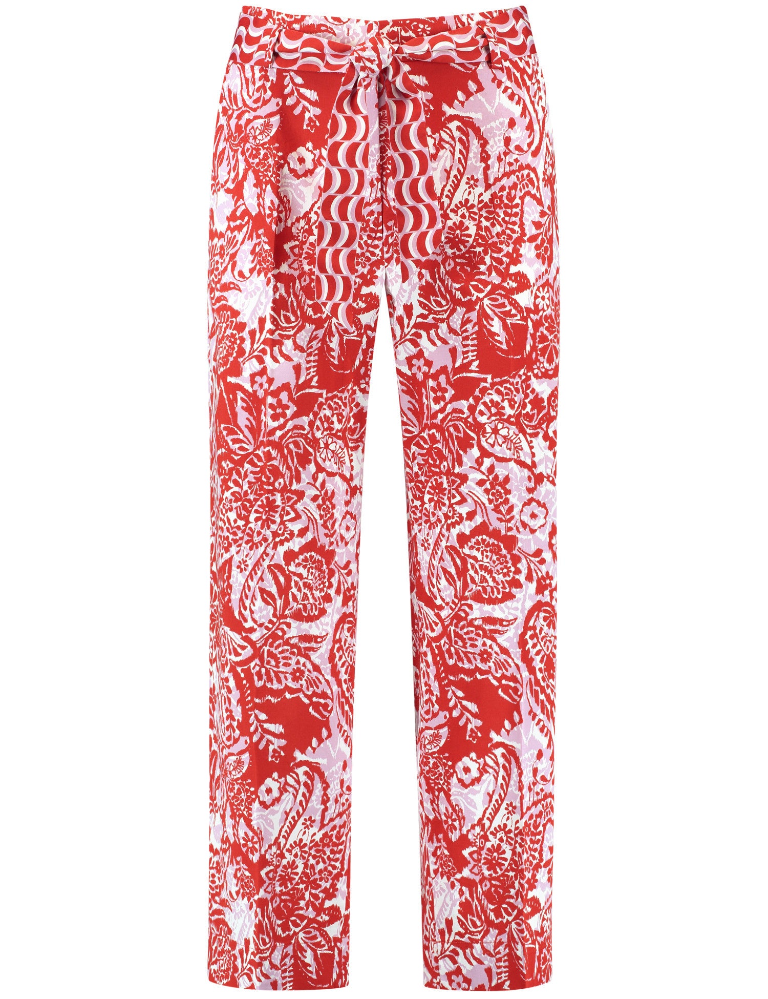 Patterned 7/8-Length Trousers With A Tie-Around Belt