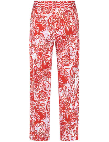 Patterned 7/8-Length Trousers With A Tie-Around Belt