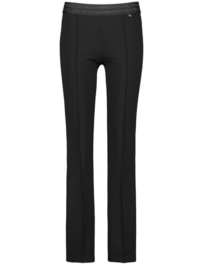 Flared Stretch Trousers In A Slim Fit With An Elasticated Waistband And Added Lurex_122100-67802_11000_02