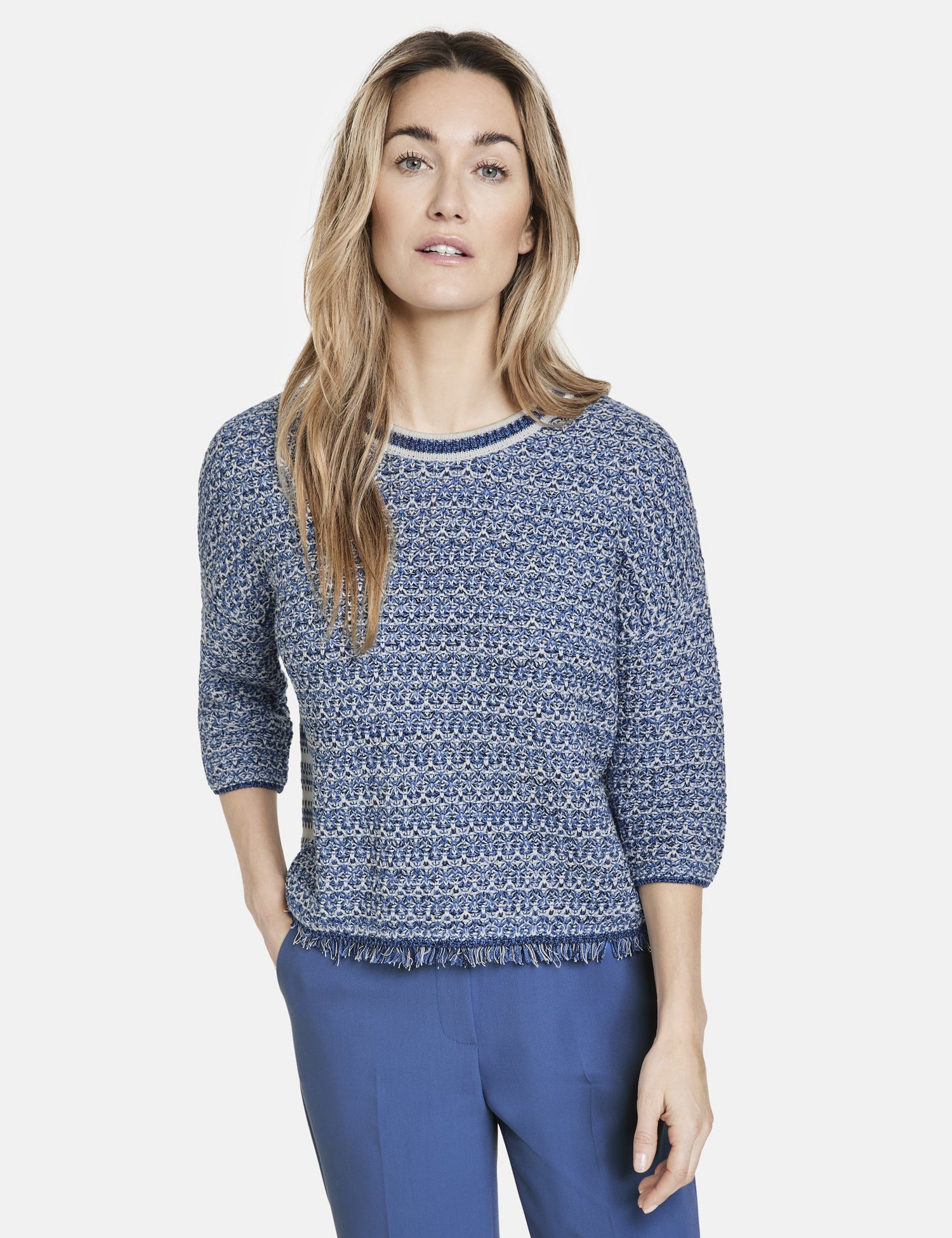 Jumper With 3/4-Length Sleeves And A Frayed Edge