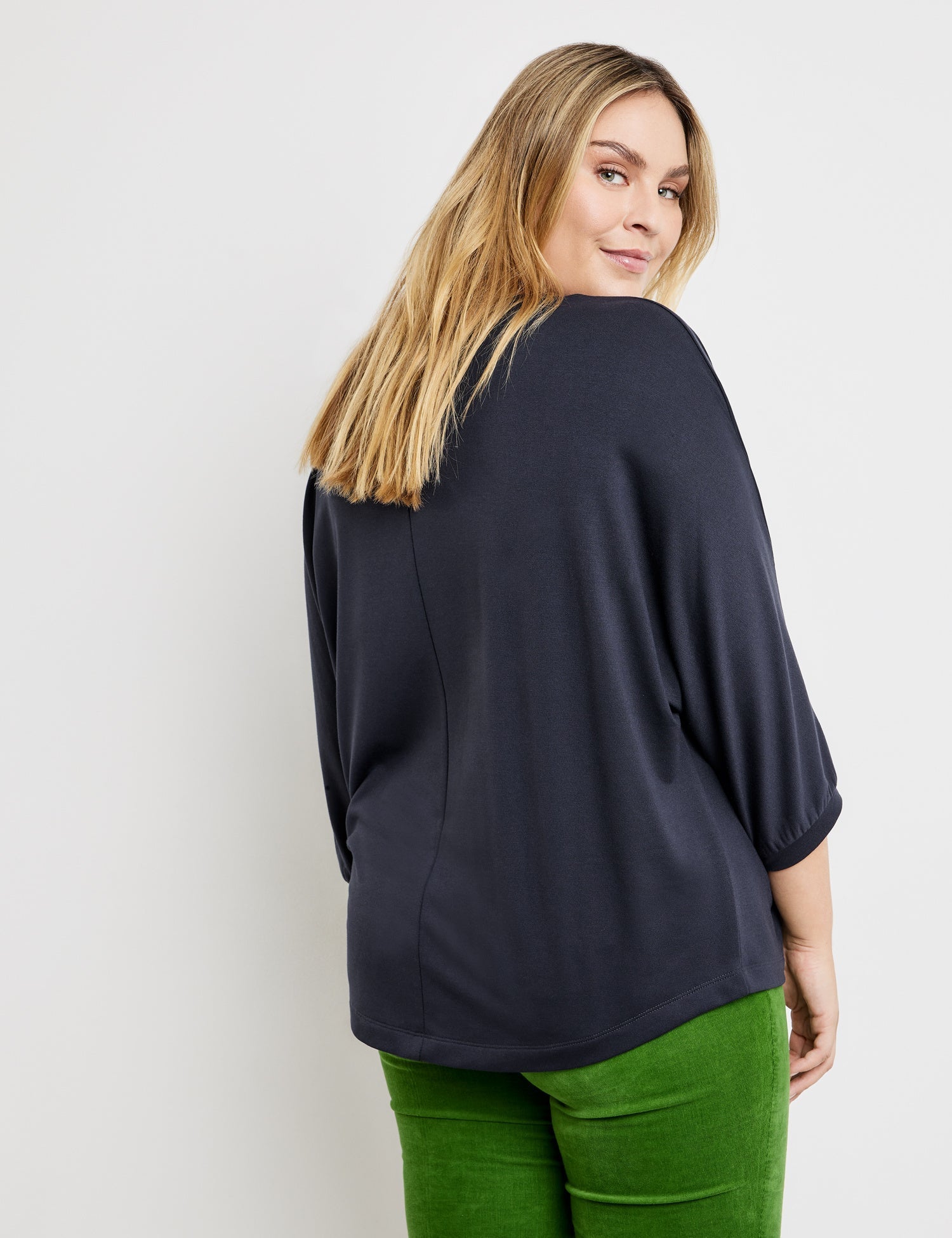 Dark Blue 3/4 Sleeve Oversized Shirt Samoon