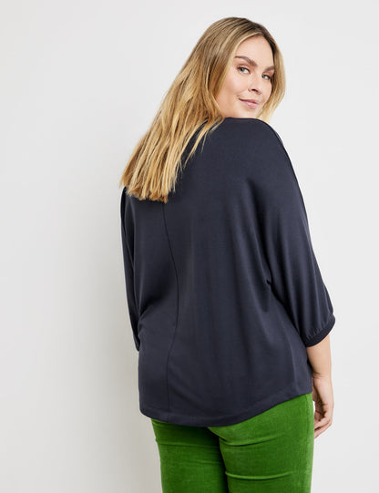 Dark Blue 3/4 Sleeve Oversized Shirt Samoon