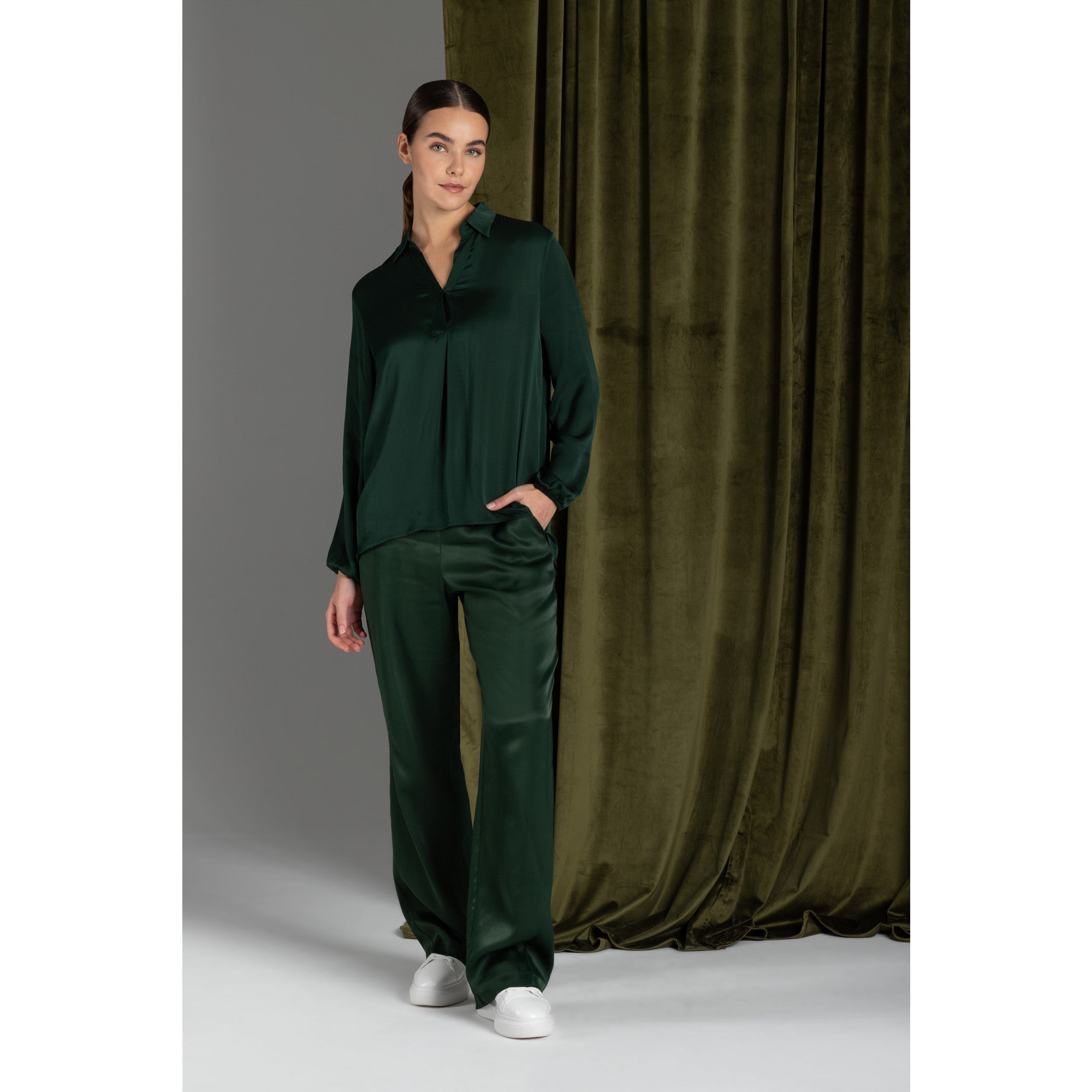Frosted Green Wide Satin Trousers