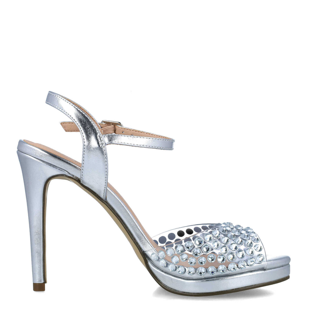 Silver Embellished High-Heel Sandals