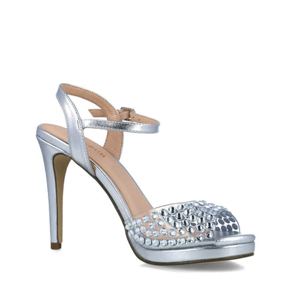 Silver Embellished High-Heel Sandals