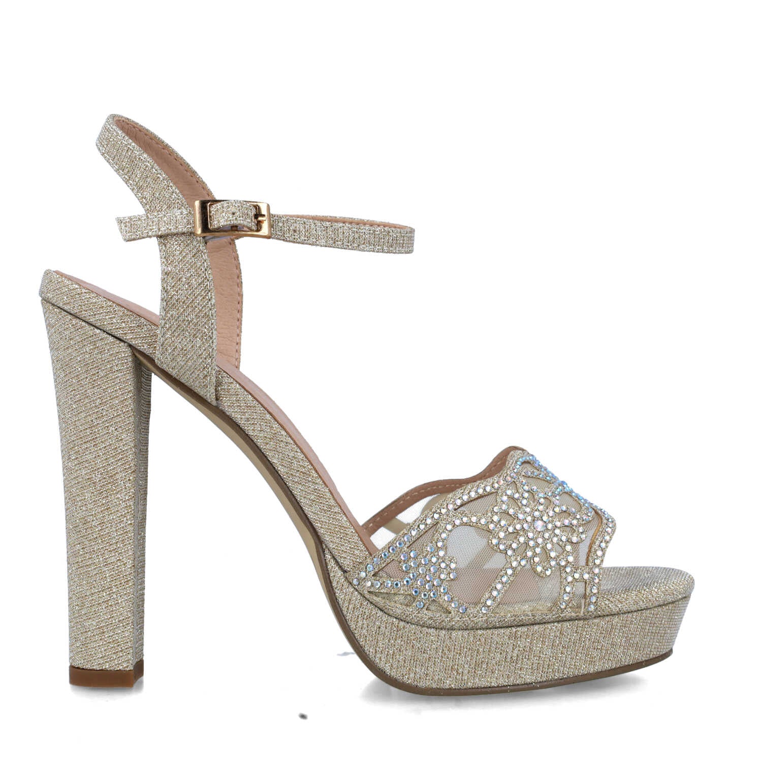 Gold Platform Heeled Sandals With Ankle-Strap