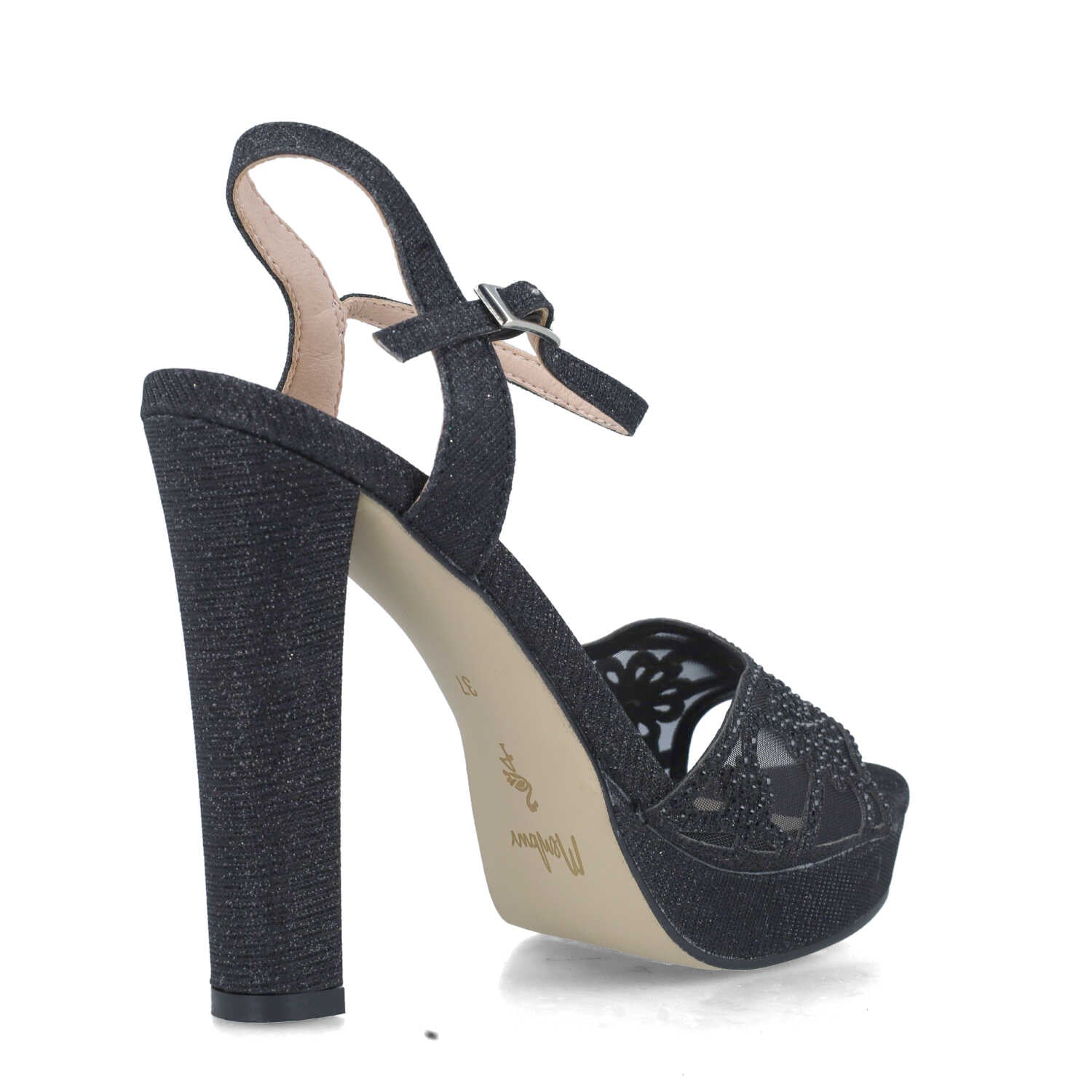 Black Platform Heeled Sandals With Ankle-Strap