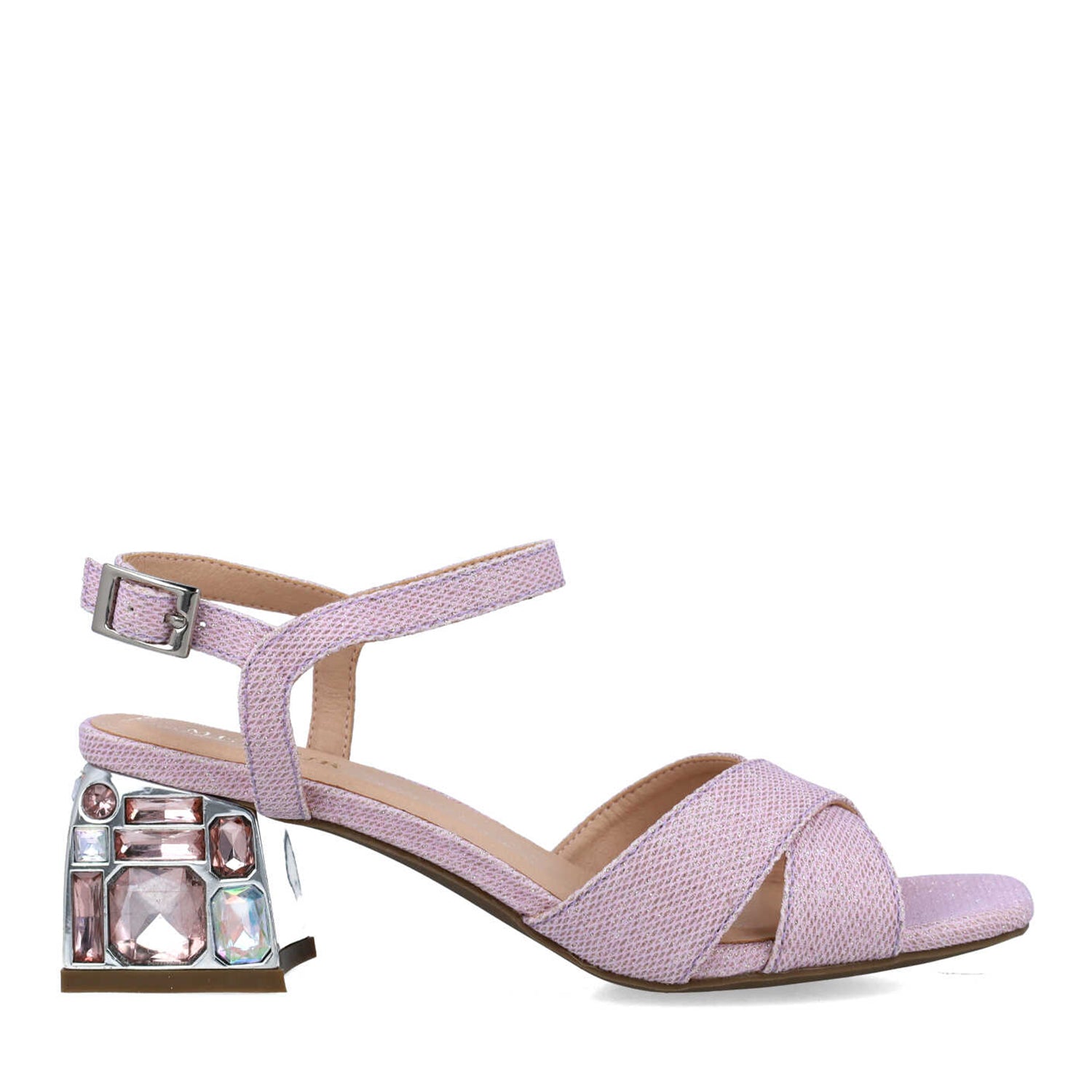 Lilac Purple Embellished Block-Heel Sandals