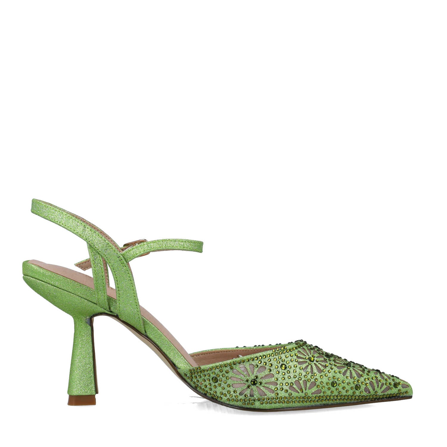 Lime Green Embellished Ankle-Strap Pumps