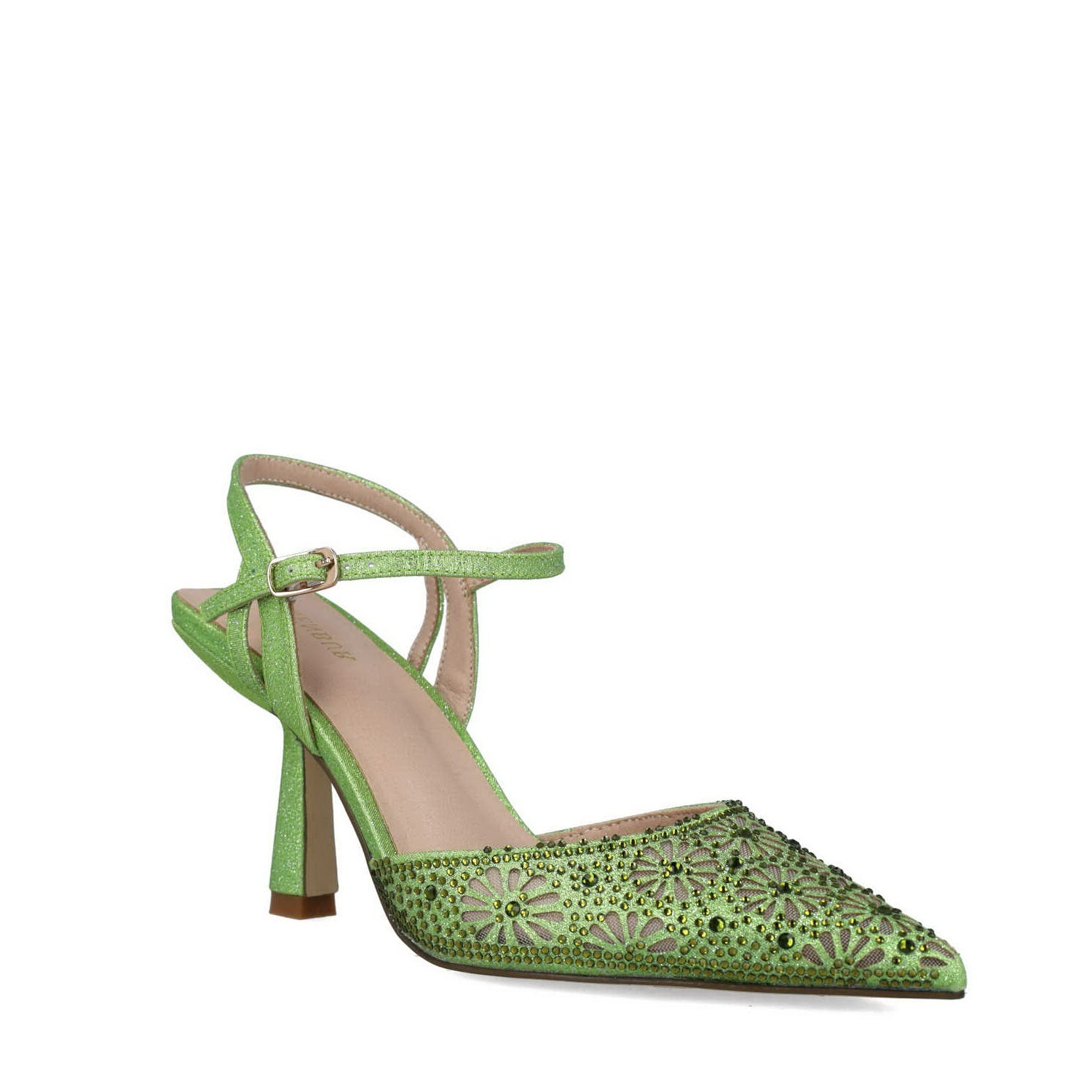 Lime Green Embellished Ankle-Strap Pumps