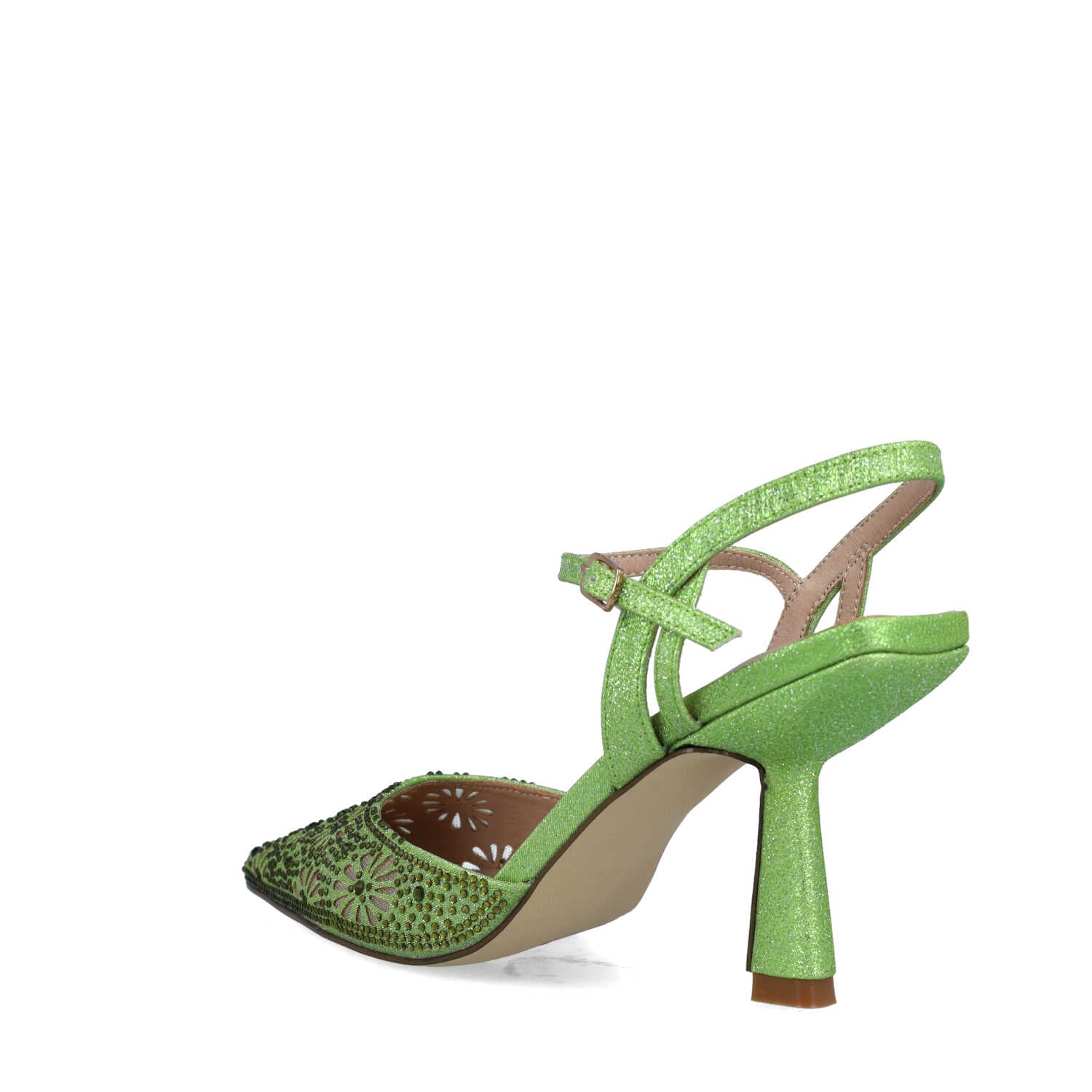 Lime Green Embellished Ankle-Strap Pumps